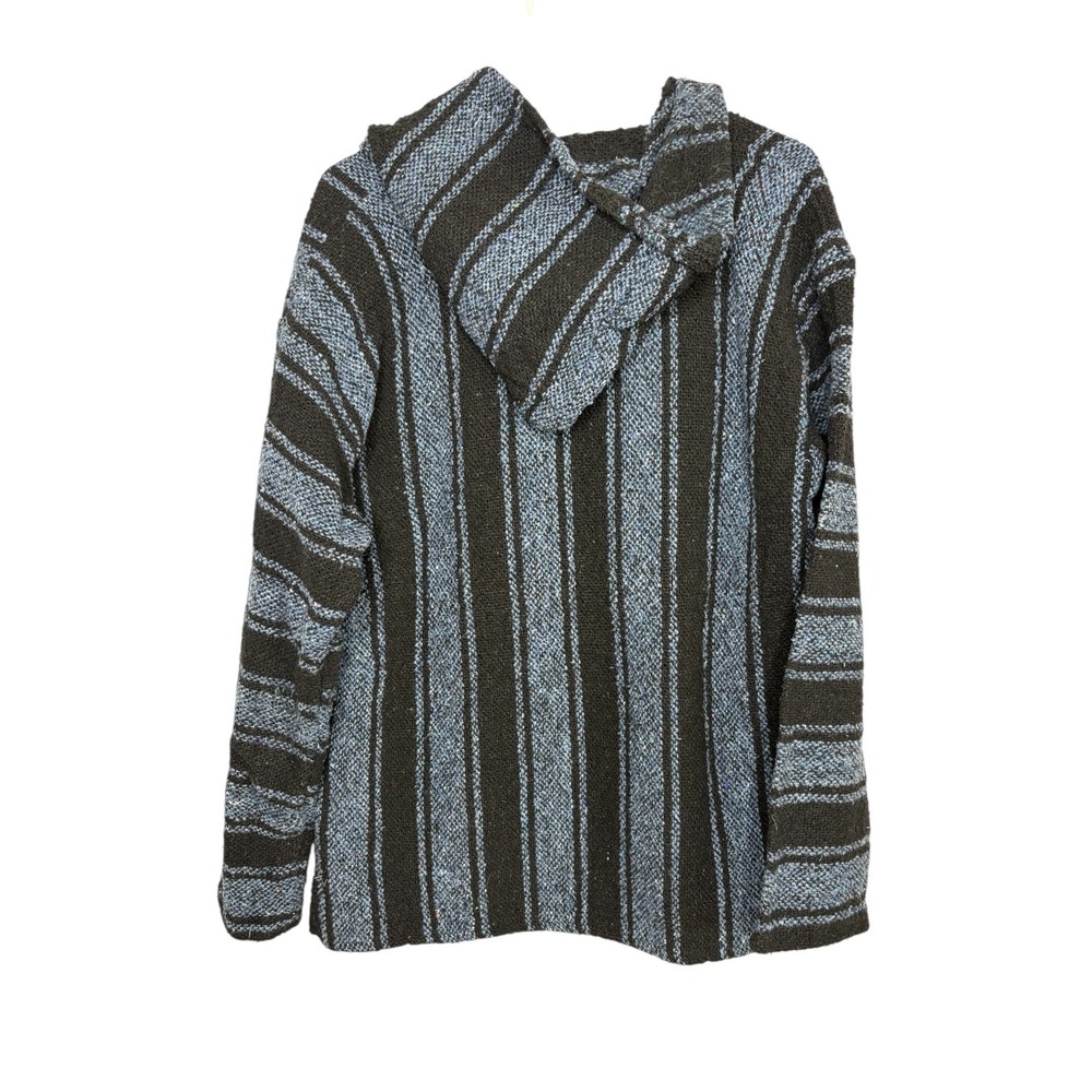 Baja Billys Blue Black Striped Baja Hoodie Drug Rug Pullover Large - Picture 4 of 6